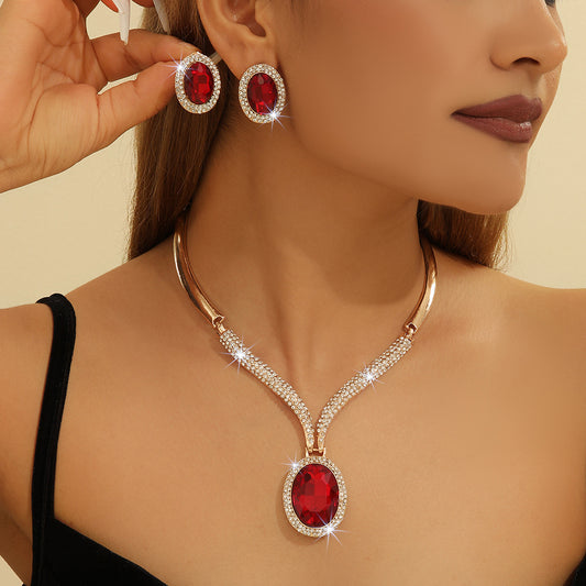 Gold Rhinestone & Red Crystal Jewelry Set